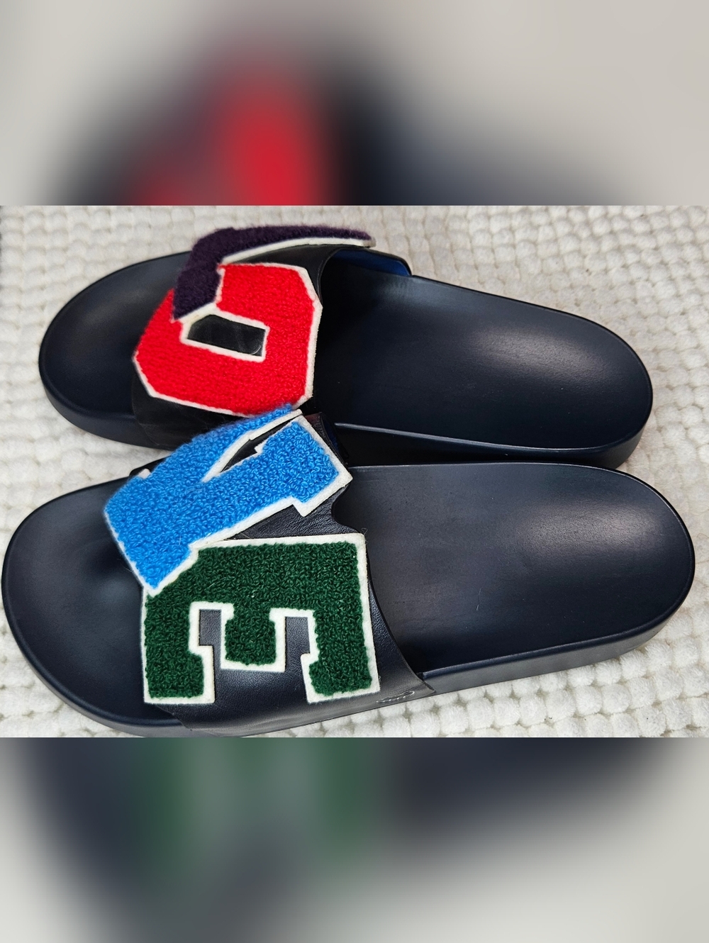Tory Burch Sport LOVE Sandals Navy Womens 8 Preppy Varsity Letter Slides - Picture 9 of 9